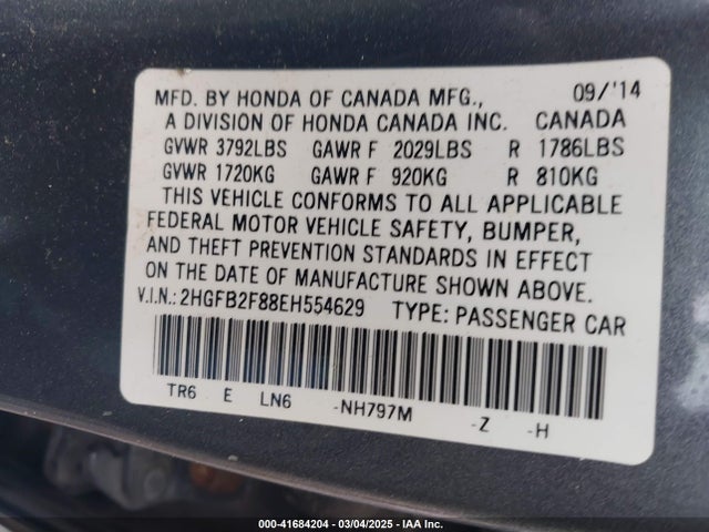 Honda CIVIC EX 2014 2HGFB2F88EH554629 Image 9
