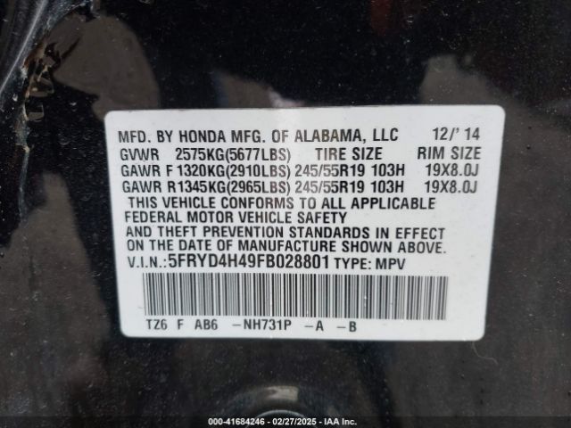 2015 ACURA MDX 5FRYD4H49FB028801 Photo 8