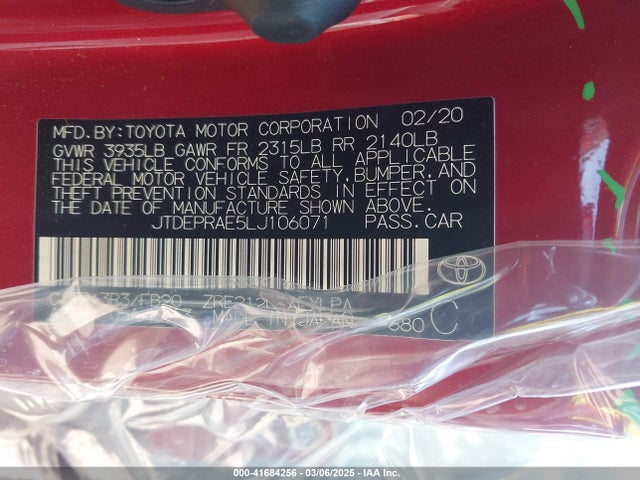 JTDEPRAE5LJ106071 Toyota COROLLA LE