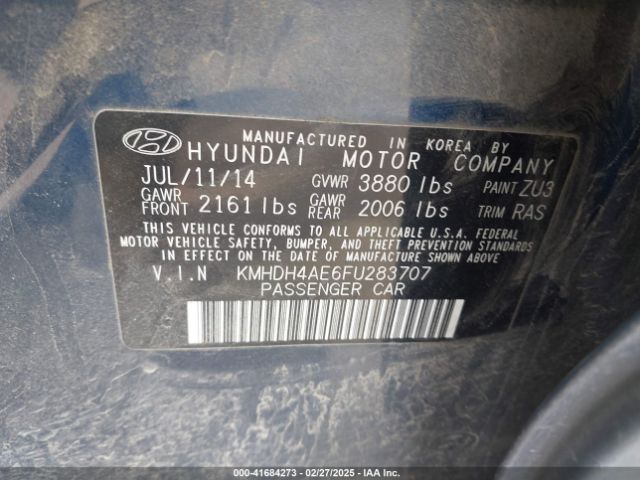 KMHDH4AE6FU283707 Hyundai Elantra Limited