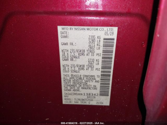 5N1AZ2MSXKN138342 Nissan MURANO SV