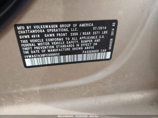 1VWAS7A38FC009632 Volkswagen Passat 1.8t Wolfsburg Edition