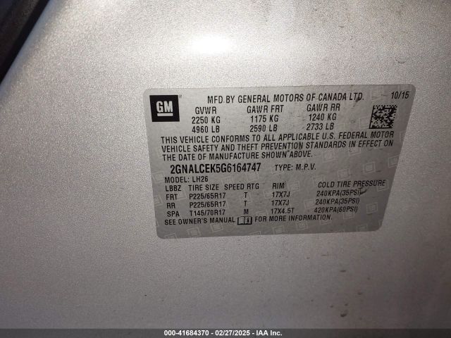 2GNALCEK5G6164747 Chevrolet EQUINOX LT
