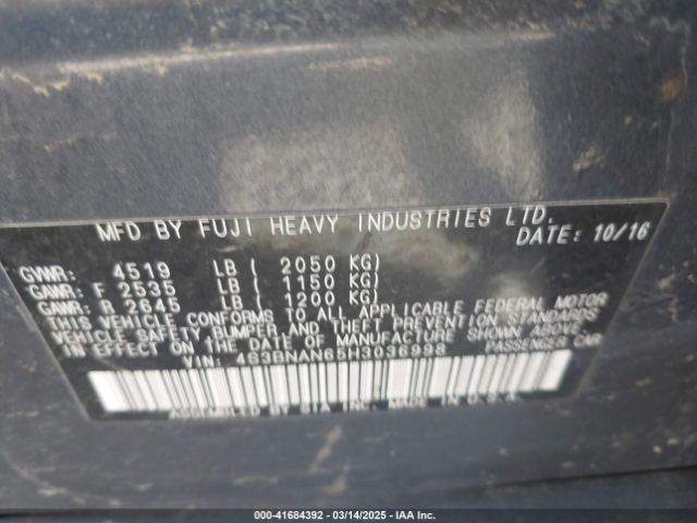 4S3BNAN65H3036998 Subaru Legacy 2.5i Limited