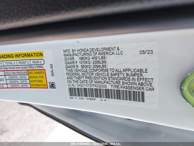 1HGCY1F37PA032009 Honda ACCORD EX