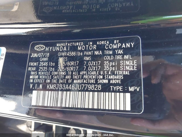 KM8J33A46JU779828 Hyundai Tucson Sel Plus