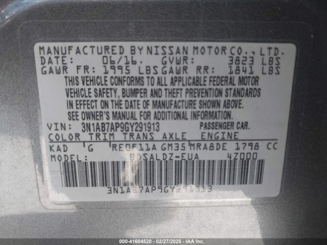 3N1AB7AP9GY291913 Nissan SENTRA SV