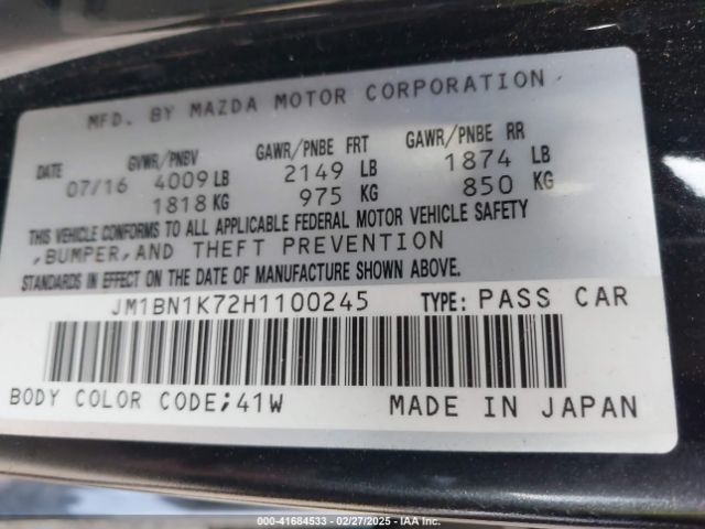 JM1BN1K72H1100245 Mazda Mazda3 Sport