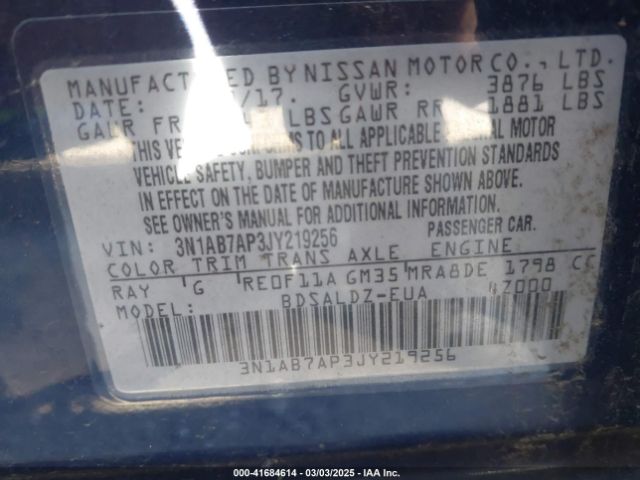 3N1AB7AP3JY219256 Nissan SENTRA SV