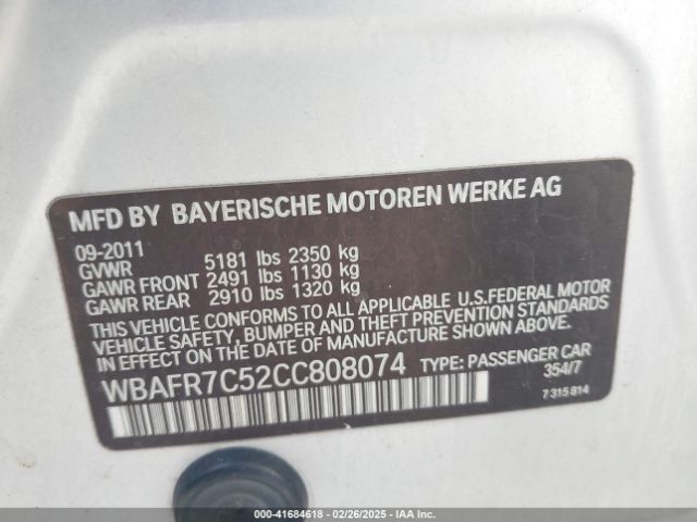 2012 BMW 5 SERIES WBAFR7C52CC808074 Photo 8