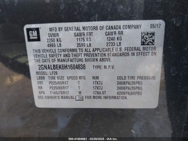 2GNALBEK6H1604838 Chevrolet EQUINOX LS
