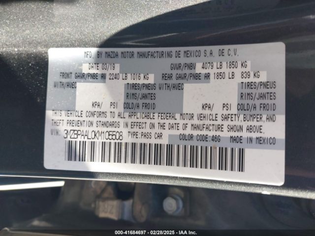 3MZBPAAL0KM105508 Mazda Mazda3 Select Package