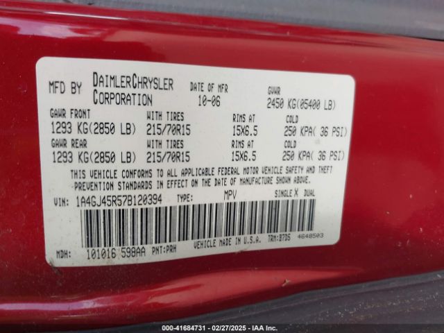 2007 CHRYSLER TOWN & COUNTRY 1A4GJ45R57B120394 Photo 8