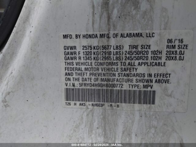 5FRYD4H90HB000772 Acura Mdx Advance   Entertainment Pkgs