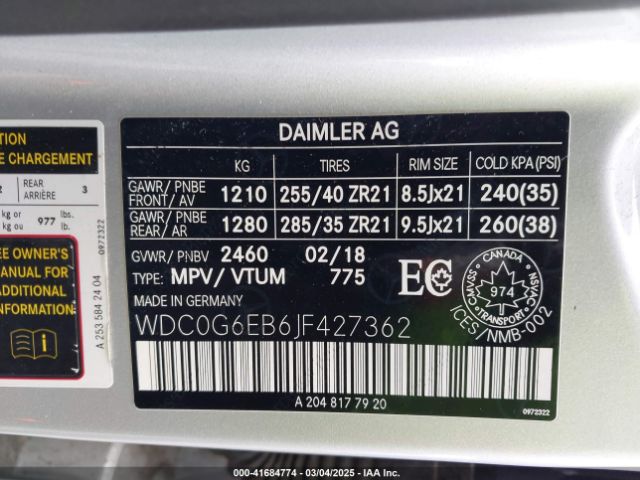 WDC0G6EB6JF427362 Mercedes-Benz Amg Glc 43 4matic