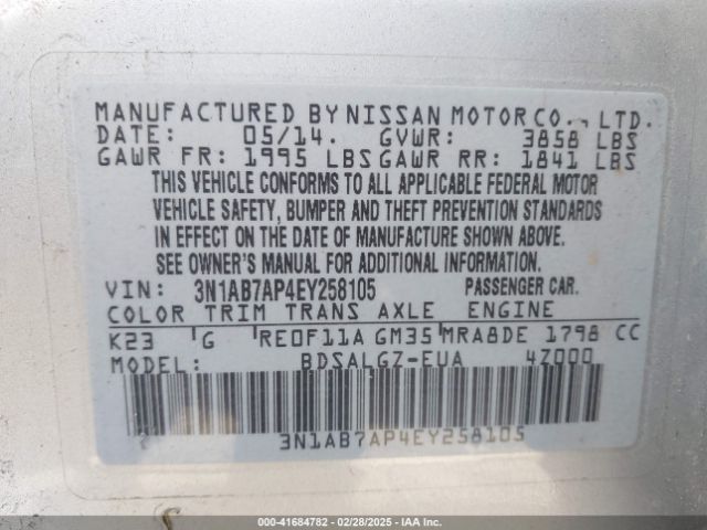 3N1AB7AP4EY258105 Nissan SENTRA SL