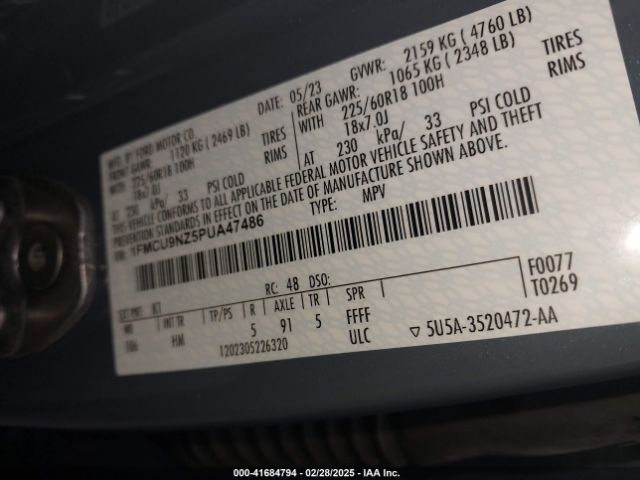 1FMCU9NZ5PUA47486 Ford Escape St-line Select