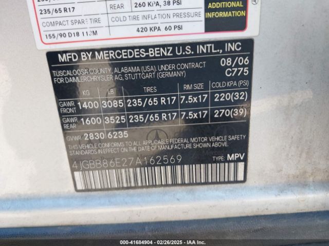 2007 MERCEDES-BENZ ML 350 4JGBB86E27A162569 Photo 8