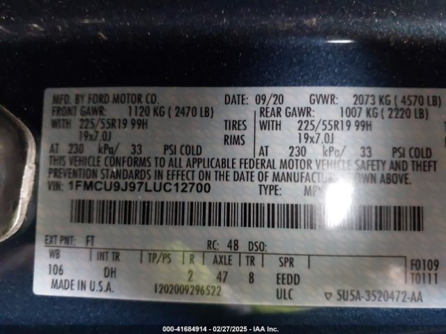 1FMCU9J97LUC12700 Ford Escape Titanium