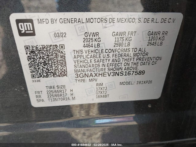 Продажа на аукционе авто 2022 Chevrolet Equinox Fwd Ls, vin: 3GNAXHEV3NS167589, номер лота: 41684932