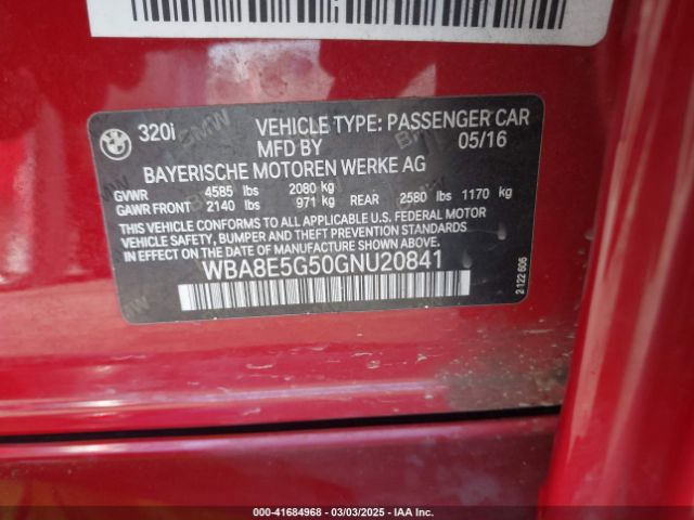 WBA8E5G50GNU20841 BMW 320i Xdrive