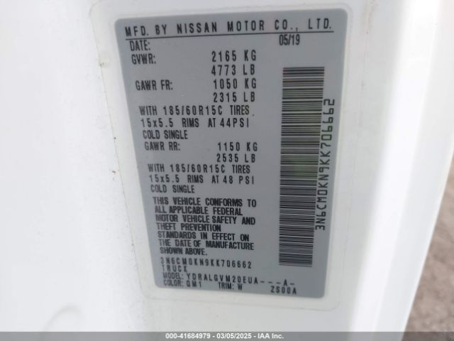 3N6CM0KN9KK706662 Nissan NV200 SV