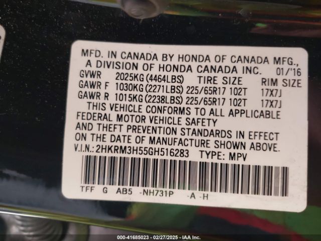 2HKRM3H55GH516283 Honda CR-V EX