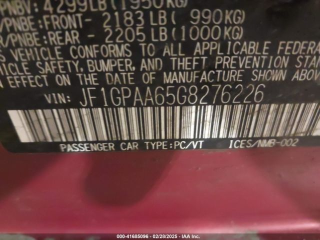 JF1GPAA65G8276226 Subaru Impreza 2.0i
