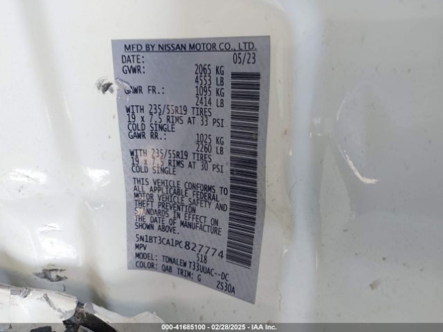 5N1BT3CA1PC827774 Nissan Rogue Sl Fwd