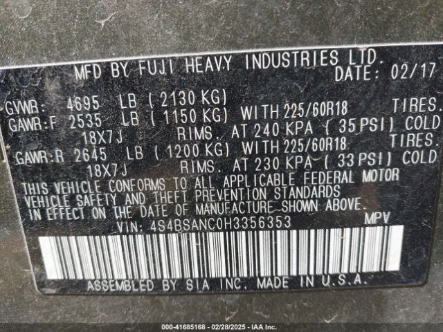 4S4BSANC0H3356353 Subaru Outback 2.5i Limited