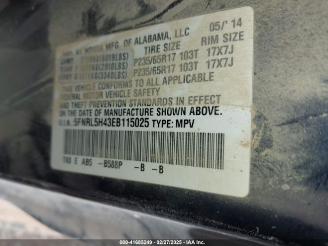 5FNRL5H43EB115025 Honda ODYSSEY EX