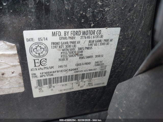 Ford Explorer Limited 2014 1FM5K8F81EGC52085 Image 9