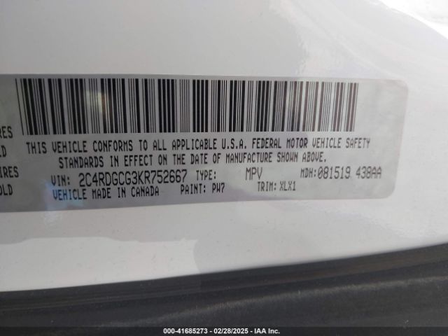 2C4RDGCG3KR752667 Dodge Grand Caravan Sxt