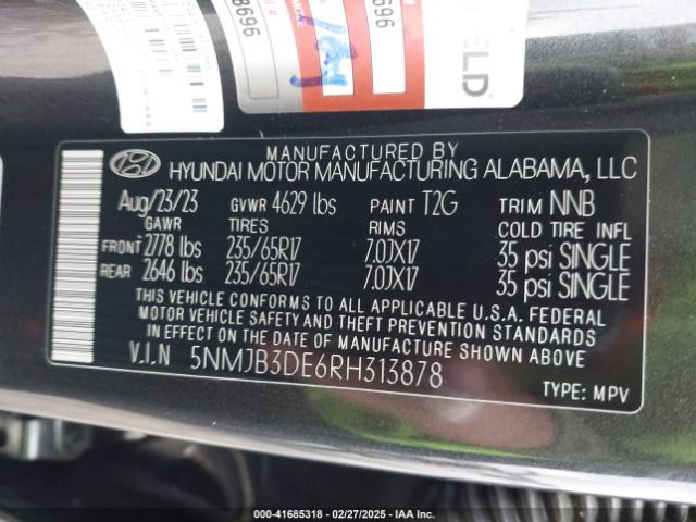 5NMJB3DE6RH313878 Hyundai TUCSON SEL