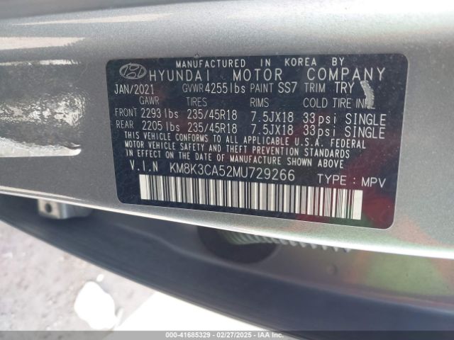 KM8K3CA52MU729266 Hyundai Kona Limited