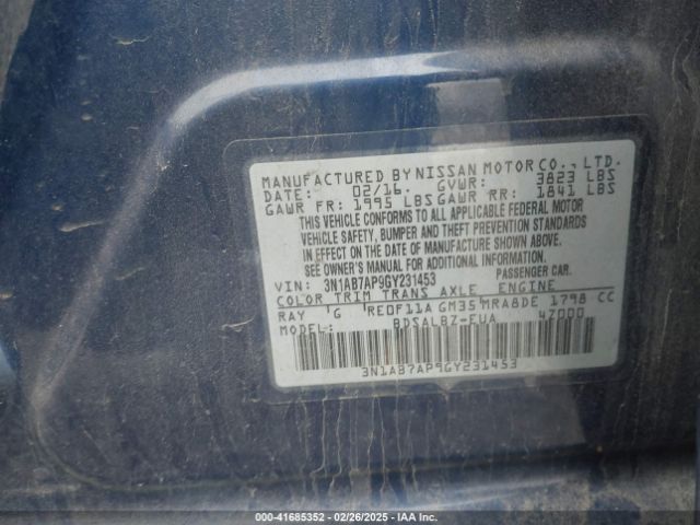3N1AB7AP9GY231453 Nissan Sentra Fe+ S/s/sl/sr/sv