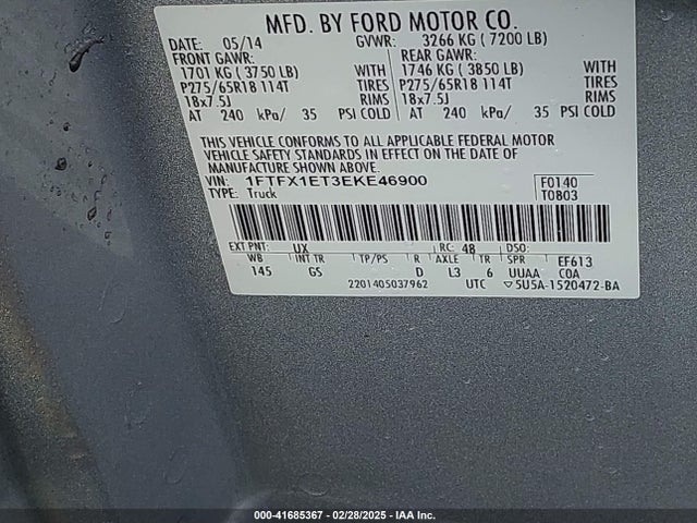 1FTFX1ET3EKE46900 Ford F-150 Xlt