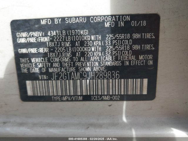 JF2GTAMC9JH289836 Subaru Crosstrek 2.0i Limited
