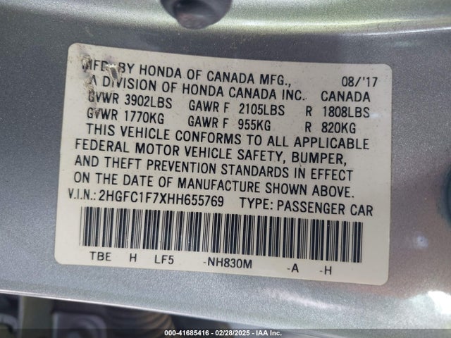 2HGFC1F7XHH655769 Honda Civic Ex-l