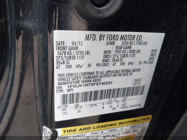 Ford Expedition El Platinum 2015 1FMJK1MT9FEF40253 Image 9