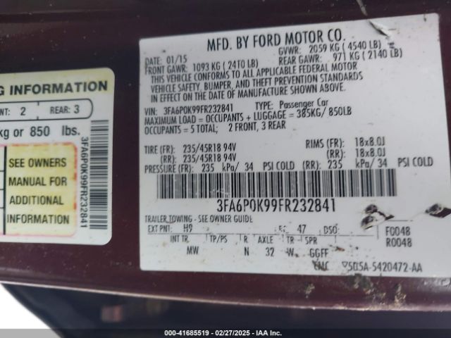 3FA6P0K99FR232841 Ford Fusion Titanium