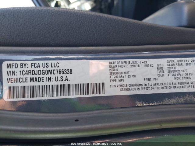 1C4RDJDG0MC766338 Dodge Durango Gt Plus Awd