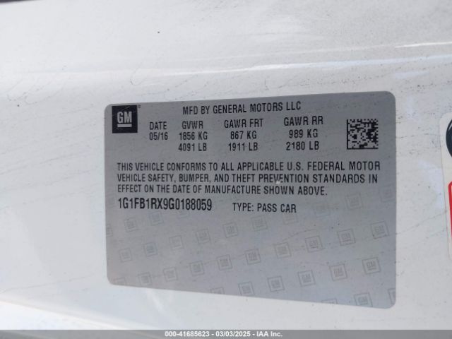 1G1FB1RX9G0188059 Chevrolet Camaro 1lt