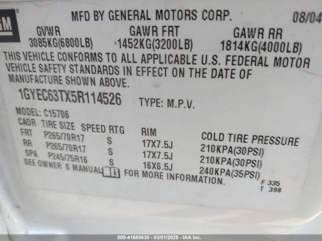 2005 CADILLAC ESCALADE 1GYEC63TX5R114526 Photo 8