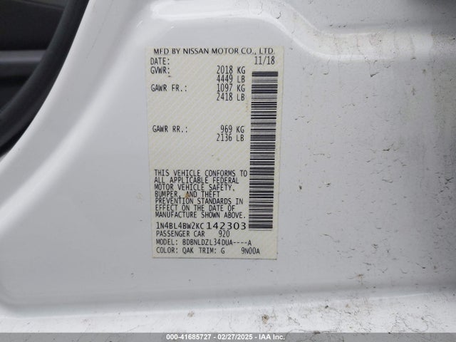 1N4BL4BW2KC142303 Nissan Altima 2.5 S