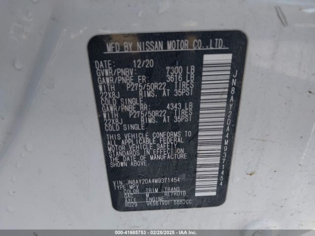 JN8AY2DA4M9371454 Nissan Armada Platinum 2wd