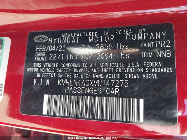 KMHLN4AGXMU147275 Hyundai ELANTRA SEL