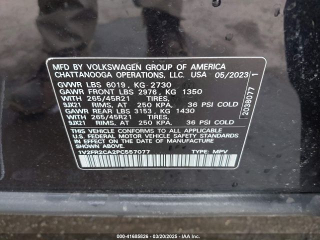 1V2FR2CA2PC557077 Volkswagen Atlas 3.6l V6 Sel Premium R-line