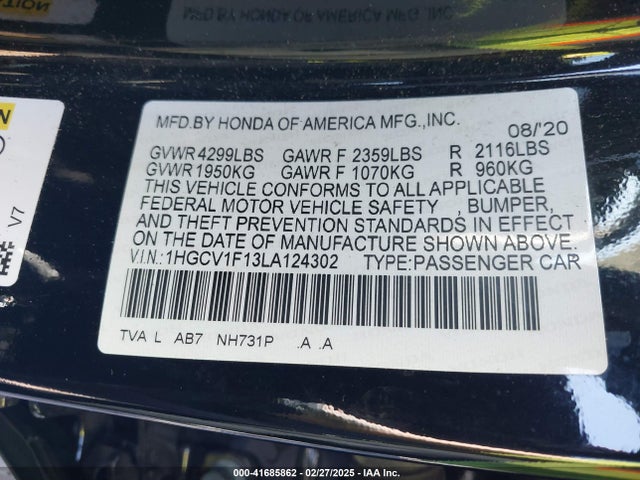 Honda ACCORD LX 2020 1HGCV1F13LA124302 Image 9