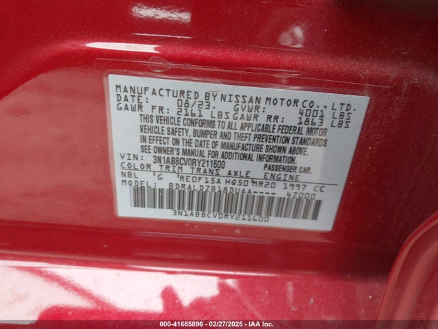 Aukcja sprzedaży 2024 Nissan Sentra Sv Xtronic Cvt, vin: 3N1AB8CV0RY211600, numer aukcji: 41685896